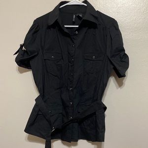 mixit stretch- black blouse size XLarge button up with belt